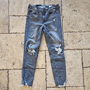 Blue Skinny Distressed Jeans with Ripped Knees